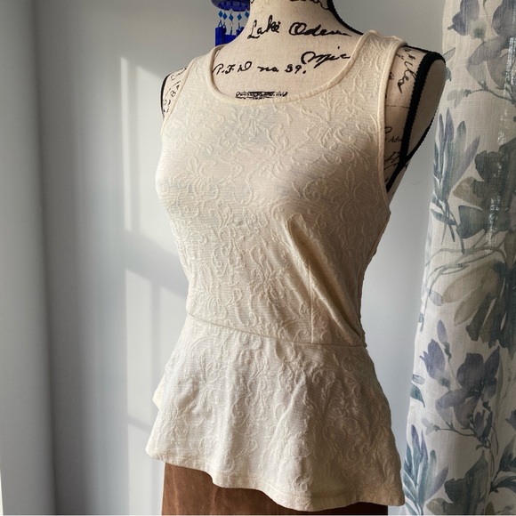 Free People jacquard knit cottagecore peplum top - cream - size xs - Picture 4 of 16